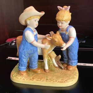 Denim Days figurine, perfect condition. Boy and girl with calf